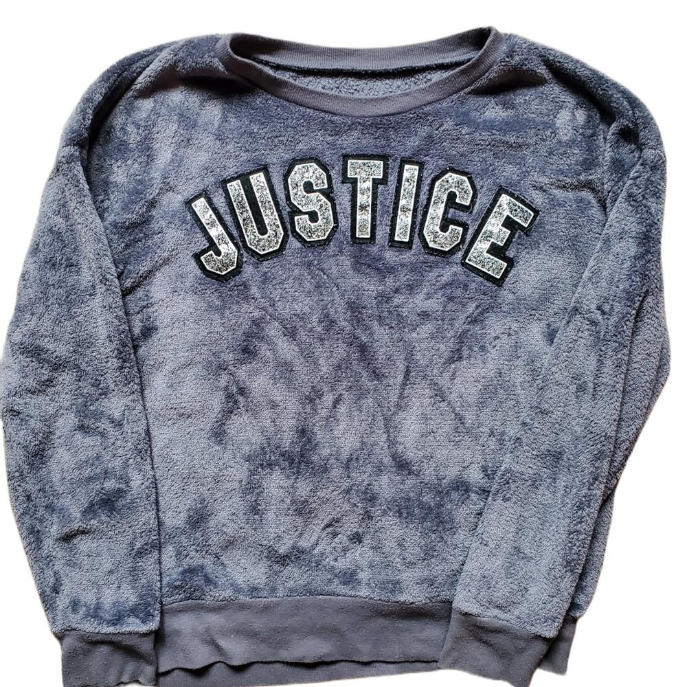 Justice Plush Sweatshirt With Glitter Logo Super soft and fuzzy Girls size 18/20
